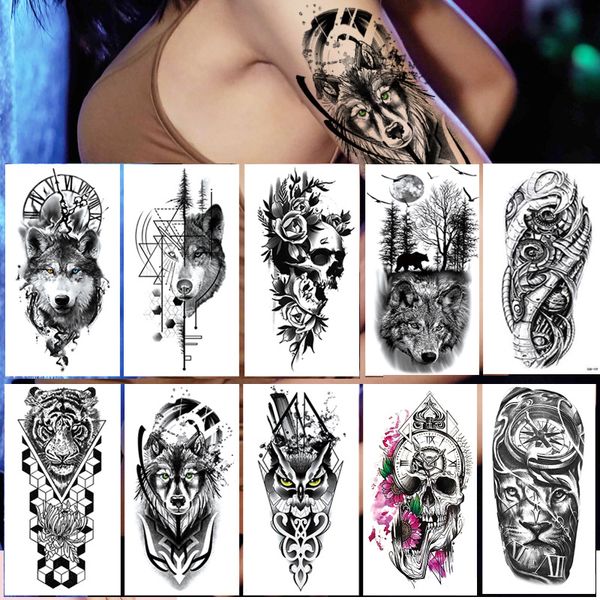 Tatuaggi temporanei 100 Pz Impermeabile Fiore Autoadesivo Del Tatuaggio All'ingrosso Serpente Rosa Flash Lupo Leone Body Art Braccio Falso Sexy Manica Delle Donne 230621