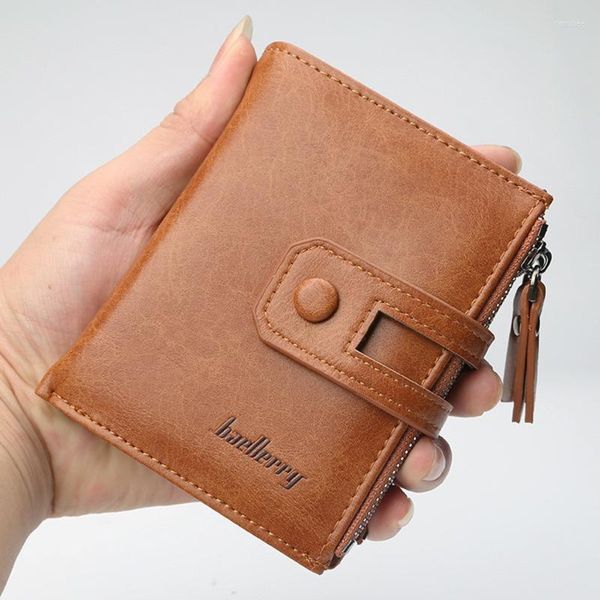 Carteiras Moda Moedas Masculinas Clássico Couro PU Carteira Curta com Zíper Business ID Titular do Banco Mini Bolsa Masculina Clutch Dinheiro