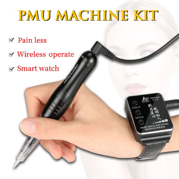 Macchine per trucco permanente Microblading Wireless Macchina Penna per tatuaggi per labbra per eyeliner microfono in polvere con kit di orologio intelligente 230621