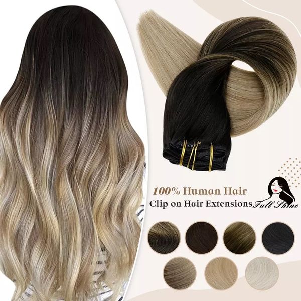 Presilha de renda cheia de brilho no cabelo balayage humano 7 pçs 120g trama dupla para mulher 230621