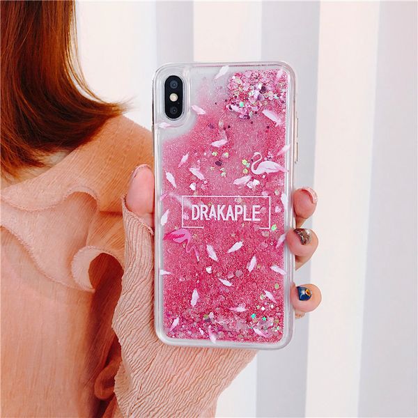 Glitzernde Treibsand-Telefonhülle, Blumen-Flüssigkeitsfluss, rückseitige Abdeckung, Flamingo, Einhorn, Delfin, Wasser-Bling-Schutz für iPhone 14 13 12 11 pro max X Xs XR Xs max 7 8 7P 8P