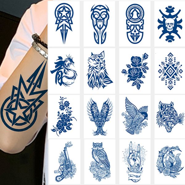 Tatuaggi temporanei 100Pcs Commerci all'ingrosso Succo Inchiostro Tatuaggio duraturo Drago Serpente Orso Body Art Adesivo impermeabile Uomo Tatoo Braccio Stella Rosa Donna 230621