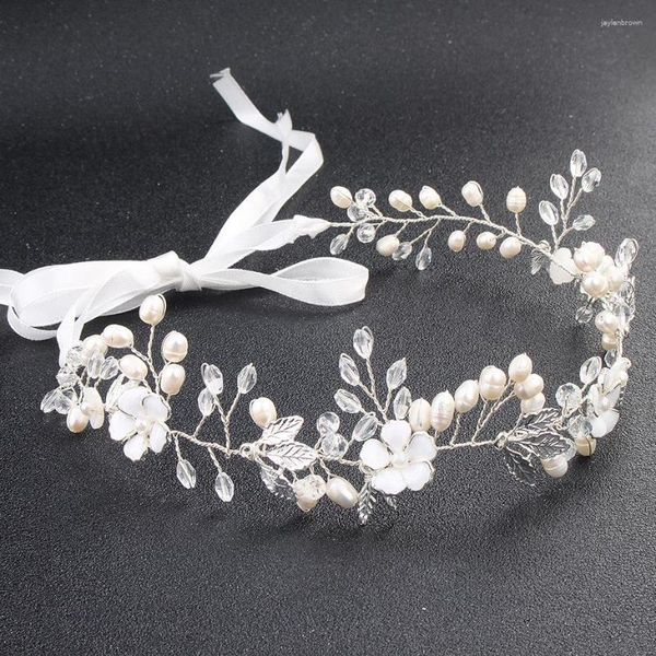 Headpieces SLBRIDAL Handmade Crystal Rhinestone Freshwater Pearls Flower Wedding Jewelry Headband Nupcial Acessórios para Cabelo Feminino Headdress
