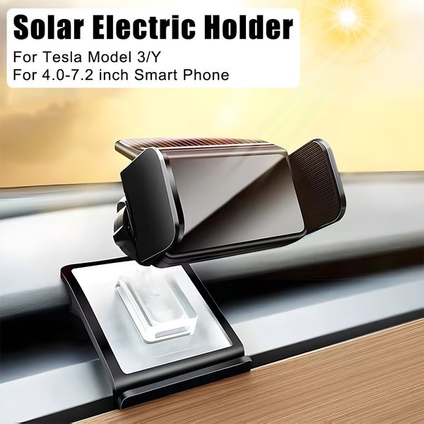 Para Tesla Model 3 Model Y Para 4.0-7.2 polegadas Smart Phone Car Mobile Phone Holder 360 Graus Rotating Solar Powered Support