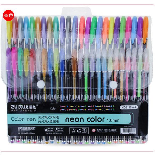 Beyaz kalem 48 renkli jel kalemler set çocuk parıltı işaretçisi kalemi renk diy po albüm pastel el hesabı sevimli sabit malzemeler 230621