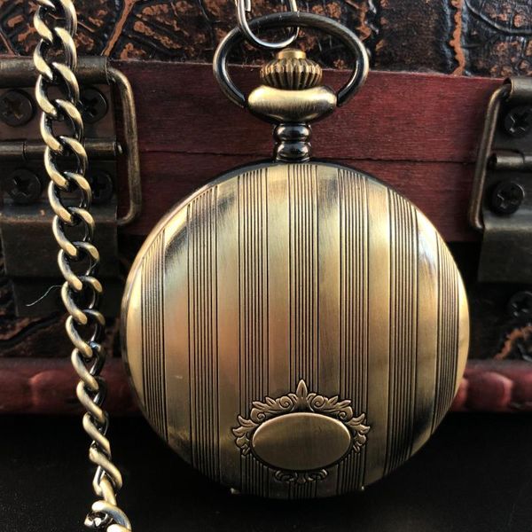 Карманные часы бронзовые винтажные часы простые дизайнерские украшения аксессуары цепочка часы Quartz Collece Unisex