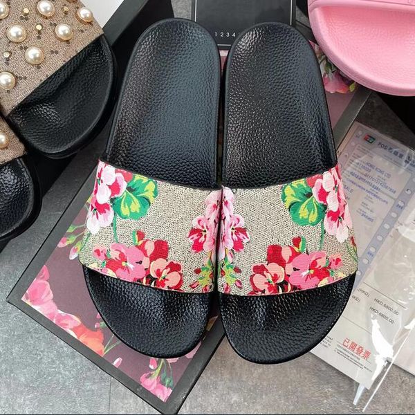 Designer Herren Damen Sandalen Schlangenmuster Slide Sommer Flache Sandale Slipper Gummi Slides Sandale Floral Brokat Größe 35-45