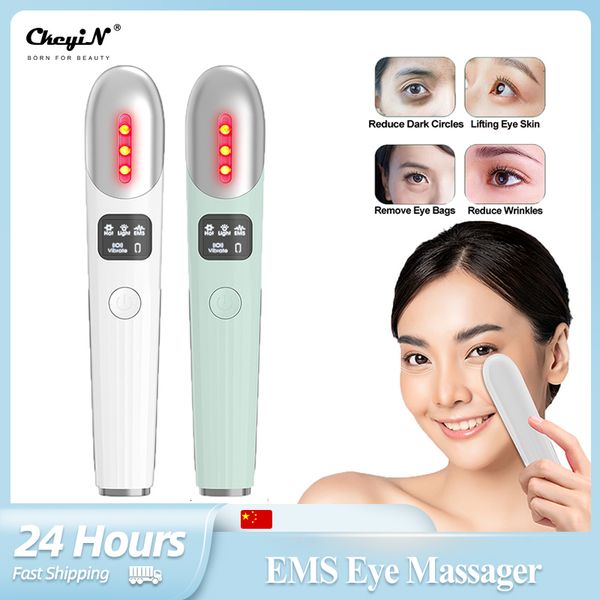 Dispositivos de cuidados faciais CkeyiN EMS Massageador para os olhos Terapia com luz vermelha Vibração para lábios e ferramenta de massagem com compressa Reduzir rugas anti olheiras 230621