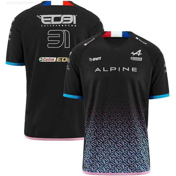 Camisetas masculinas F1 Camiseta 2023 Alpine Team Racing Driver Esteban Ocon No. 31 e Pierre Gasly 10 Race
