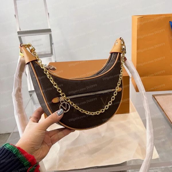 Bolsas de grife de luxo femininas Loop Hobo Bolsas Bolsas Totes Bag Marrom Flower Purse Chain Crossbody Bag Tote Bag Letter Leather Shoulder Bags Com Dust Bag