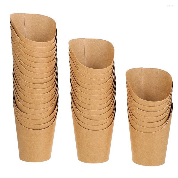 Besteck-Sets, 50 Stück, Pommes-Frites-Becher, Snack-Servierbecher, frittierte Mini-Körbe, kleine Boxen, Einwegbehälter, Hähnchen-Pommes-Frites-Halter aus Kraftpapier