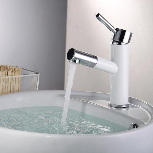 Rubinetti per lavabo da bagno Moderno in ottone massiccio Cromo bianco Maniglia singola Rubinetto per montaggio su ponte Vanity Vessel e miscelatore per acqua fredda Torneira