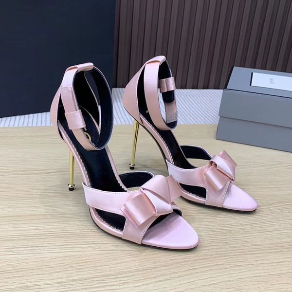 Damen-Stiletto-Sandalen, echte Seide, Fliege, Dekoration, Party, Hochzeit, Satin, Abendschuhe, Knöchelriemen, Abendkleid, Luxus-Designer, hohe Schuhe, Fabrikschuhe