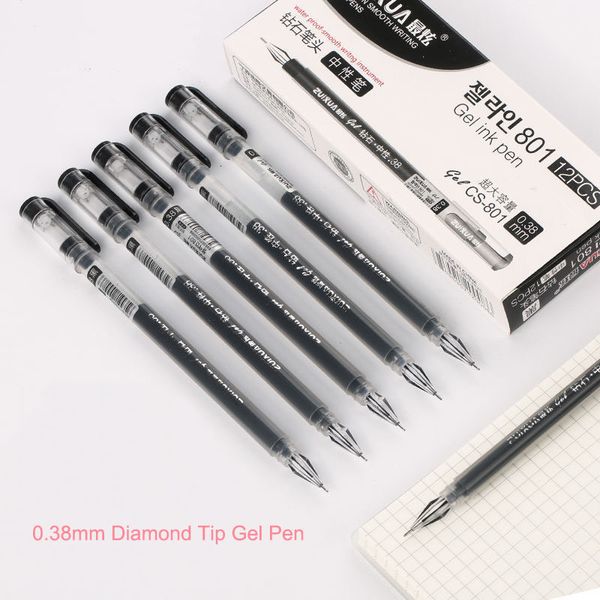 Ballpoint Pens 12 шт./Установка 0,38 мм с большими чернилами чернила бриллиантовая ручка Black/Blue/Red Exam Подписание записи школьных канцелярских принадлежностей 230621