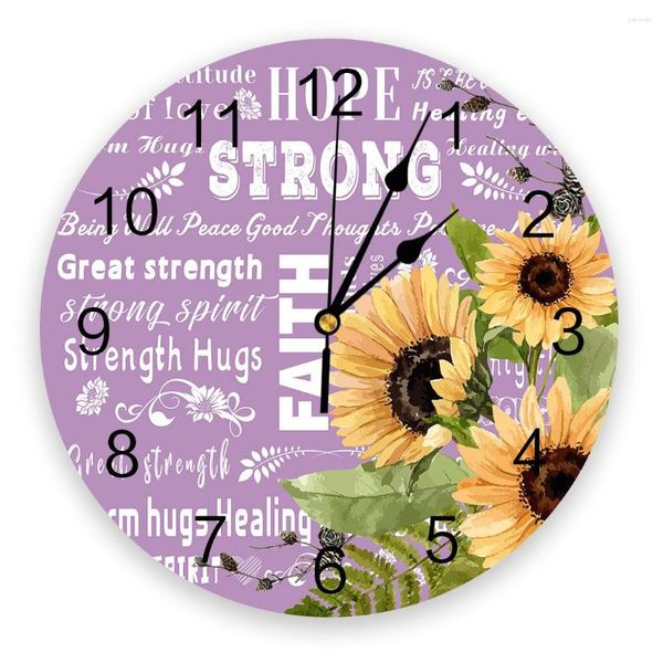 Orologi da parete energia positiva girasole stampa viola orologio arte orologio rotondo silenzioso senza ticchettio per regalo di decorazione domestica