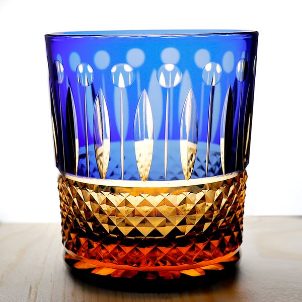 France Saint Luxury Goods Diamantschliff-Kristallweinglas, manuell geschnitzt, bernsteinfarbener Whiskybecher, XO-Becher, Brandyglas, Holz, Geschenkbox