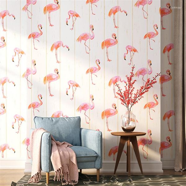 Papéis de parede rosa nórdico flamingo papel de parede quarto sala de estar fundo parede loja decoração salão de beleza não autoadesivo