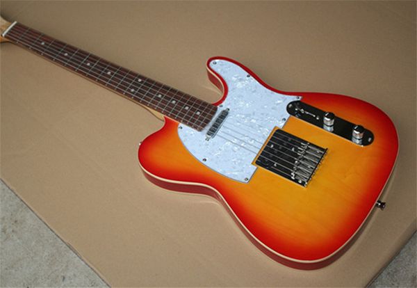 Top Quality Custom Shop Cherry Burst CS Guitarra Elétrica Basswood Corpo Dot Inlay Rosewood Fingerboard Branco Pérola Pickguard Chrome Hardware