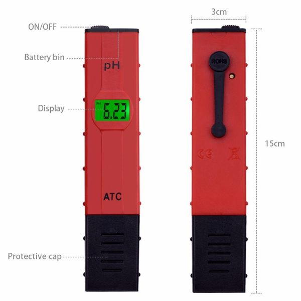 Misuratore di pH digitale 0-14 Piscina a penna Tester di pH dell'acquario Analizzatore di purezza dell'acqua potabile Misuratore di pH della carta del suolo Precisione 0,01