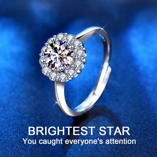 1ct Bright Shar Star Moissanite Ring Women 925 Серебряное обручальное кольцо стерлингового серебря