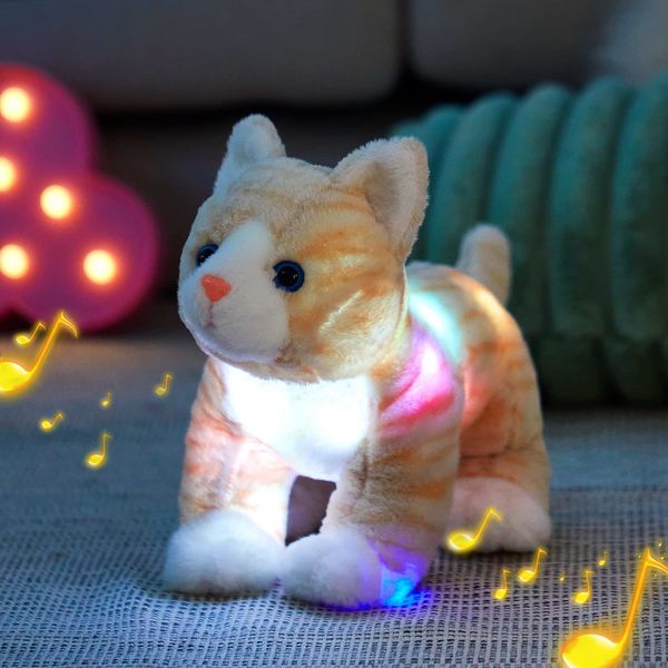 Plüsch-Leuchtspielzeug, niedliche Kawaii-Plüschpuppe, 35 cm, Wurfkissen, Kitty-Katze mit musikalischer LED-Kuscheltiere, Geschenk für Mädchen und Kinder, Wiegenlied 230621