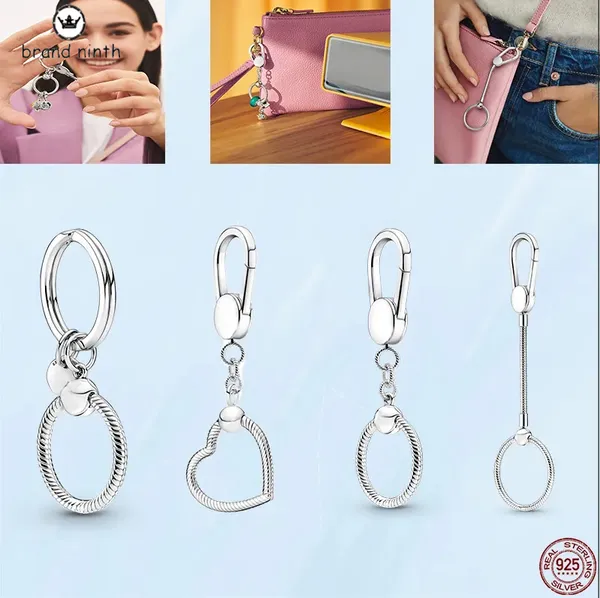 925 серебро для Pandora Charms Jewelry Beads Moment Moment Key Ring Кольцо с малым держателем сумки набор подвеска