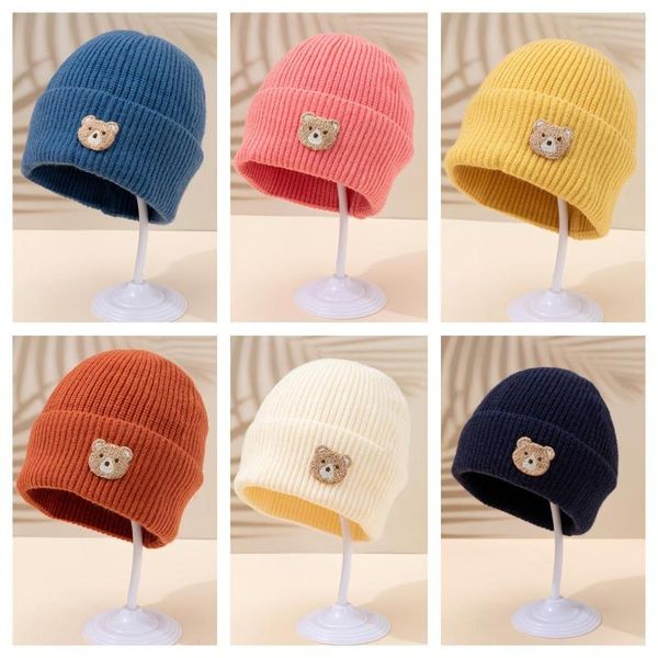 Gorro gorro de malha chapéu urso decoração outono e inverno quente cor sólida pulôver feminino presentes de aniversário para ela dia dos namorados