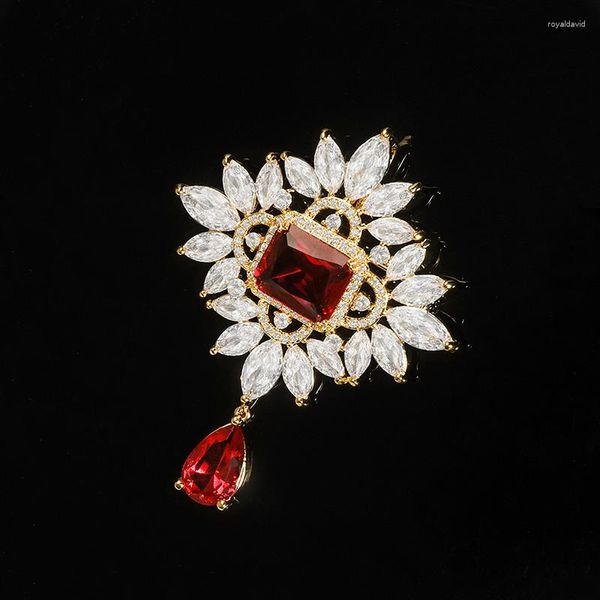 Pins Broschen YYSUNNY Vintage Rot Kristall Wasser Tropfen Für Frauen Luxus Broches Brosche Pin Strass Zubehör Weibliche Schmuck Geschenk