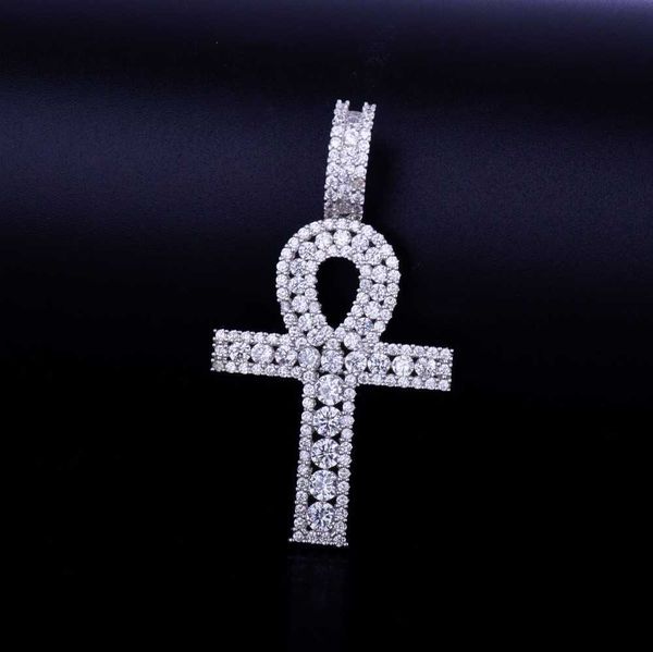 Colares com Pingente Ankh Cruz Ouro Cor Cobre Material Gelo Zircão Egípcio Chave da Vida Colar Homens Mulheres Hip Hop Jóias 230621