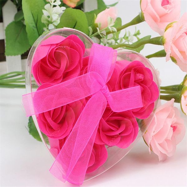 6 pezzi in una scatola Mix di colori di alta qualità Fiore di sapone rosa a forma di cuore per sapone da bagno romantico Regalo di San Valentino213S