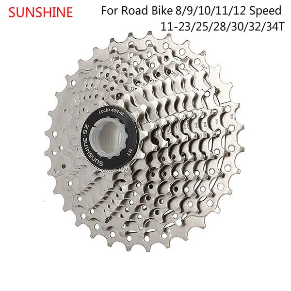 Rodas livres da bicicleta Chainwheels SUNSHINE Cassette Roda livre para a estrada 8 9 10 11 12 Velocidade Velocidade 11 23 25 28 30 32 34T Roda dentada da bicicleta Volante 230621