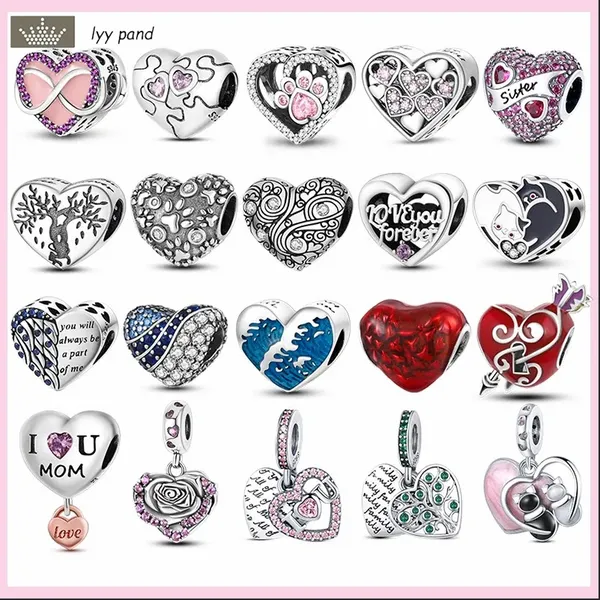 Für Pandora Charms Schmuck 925 Charm Perlen Zubehör Hund Katze Pfote Puzzle Mama Schwester Charm Set Anhänger DIY