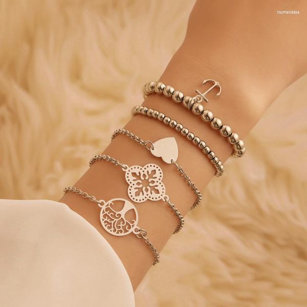 Charm Bracelets Sell Chain Fashion All-Match Lady Alloy Tree Of Life Sorte Grass Love Boat Anchor Frisada Bracelet Combination 5 Sets Raym22