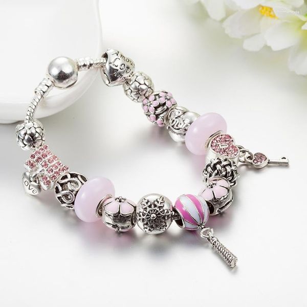 Charm Bracelets Bloqueio de Chave Balão de Ar Moda Rosa Crystal Bead Para Mulheres Jóias Faça Você Mesmo B17032Charm Raym22