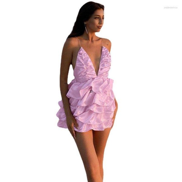 Abbigliamento etnico 2023 Ruffle Trim Pink Red Beach Dress Mini Cover Up Donna Costumi da bagno Bikini Tunica Robe Plage Beachwear Outfit One Piece