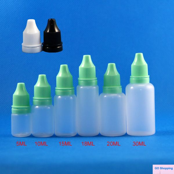 Üst Karışık Boyut Plastik Damlalı Şişeler 5ml 10ml 15ml 30ml 50 PCS Her LDPE PE ile Kurcalamalı Kılavuz Kapaklar Kurcalama Kanıtları Sıvı Damlalar E-CIG YAĞ