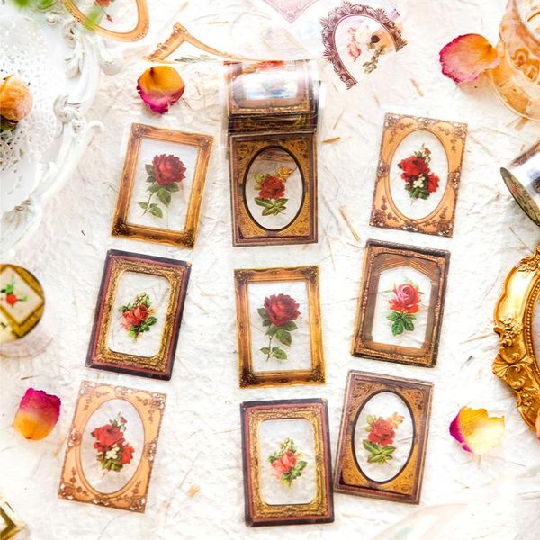 Embalagem para presente Moldura vintage Colagem Flores Material Adesivos Pacote Faça você mesmo Diário Junk Journal Decoração Arte Die-Cut Adesivo Scrapbooking