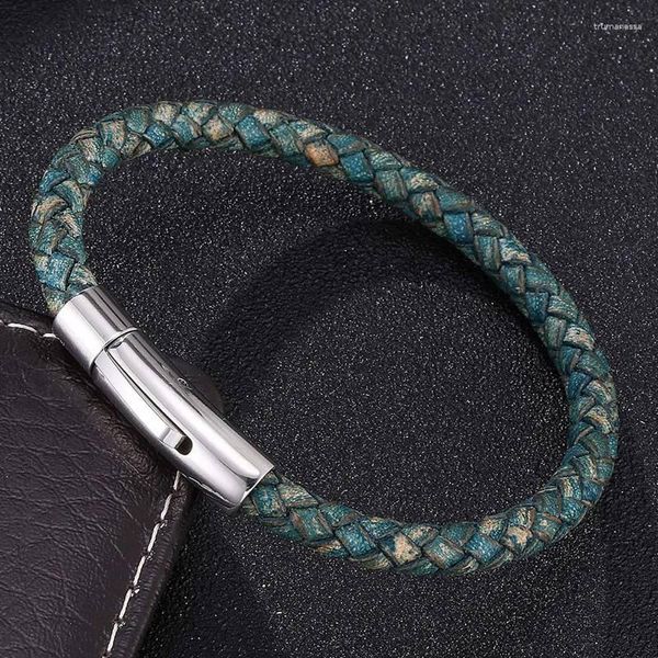 Charm Bracelets 2023 Men Bracelet Leather Fashion Silver Steel Button Neutral Accessories Hand-woven Jewelry Gifts PD0241 Raym22