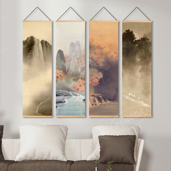 Quadros Nordic Canvas Printed Poster Wall Hanging com Scroll Painting Chinese Landscape Painting with Ink and Water Art for Living Room 230621