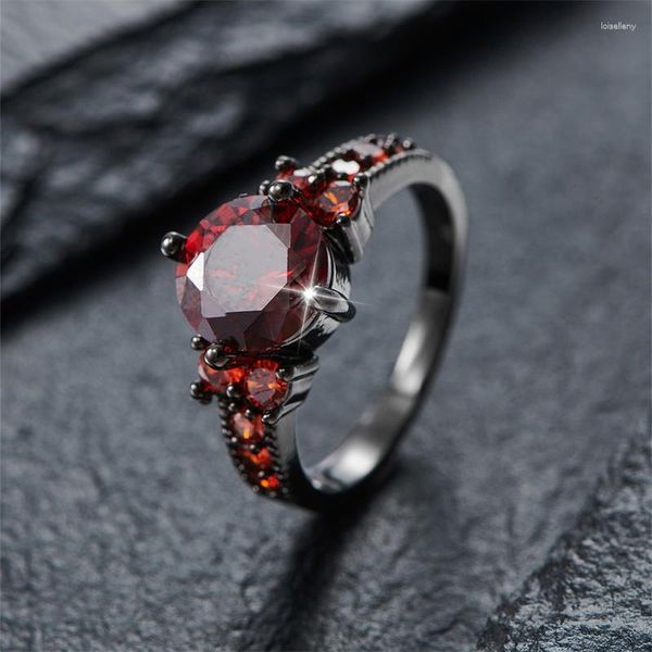 Fedi nuziali Classic Round Red Stone Party For Women Black Gold Color Female Zircon Bands Vintage Engagement Ring Jewelry Gifts