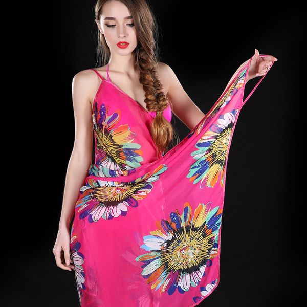 Verão Feminino Chiffon Biquíni Encobrir Cachecol Pareo Moda Floral Moda de Banho Sarong Roupa de Praia Feminino Quente Saias de Praia