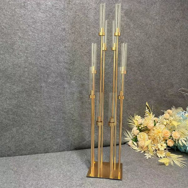 Suporte de flor vaso de metal luxo metal dourado decoração suporte de vela peça central para casamento