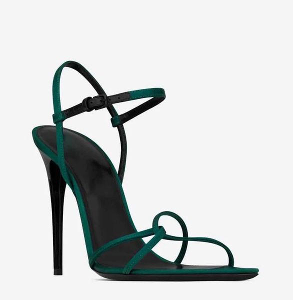 23SS Brands Summer Luxury Clara Sandals Shoes silk Selk Satine Leart-Toe Женщины Stiletto Heels Lady Party Свадебная гладиатор сандалии зеленый черный розовый