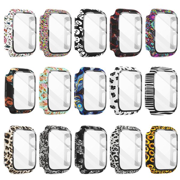 Vetro + custodia per Apple Watch 44mm 40mm 42mm 38mm Full Cover Hard PC Bumper Cornice protettiva per iWatch Series 7 SE / 6/5/4/3/2/1