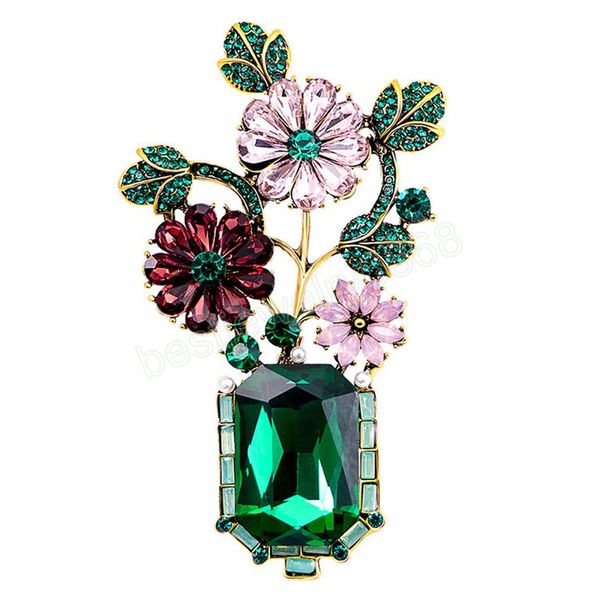 Mode Elegante Frauen Vase Kristall Vintage Broschen Pins Exquisite Blume Retro Design Für Dame Party Hochzeit Pin