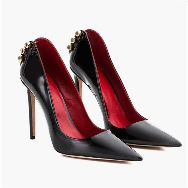 Sandálias Nxy Sapatos Femininos de Couro Envernizado Preto Salto Super Alto Casamento para Stiletto Bico Pontudo Slingback Star Style Pumps