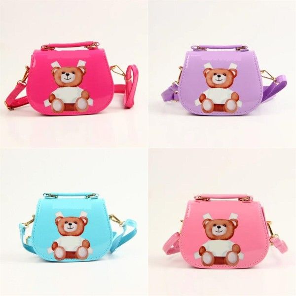 Mochila de urso de desenho animado para menina, bolsa de princesa de couro infantil, bolsa de marca infantil de marca, bolsa tiracolo para meninas da moda