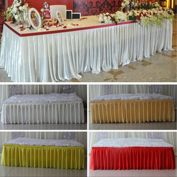 Moda colorata seta ghiaccio gonne da tavolo runner di stoffa runner decorazione tavolo da sposa panca copre el evento long runner deco282Q