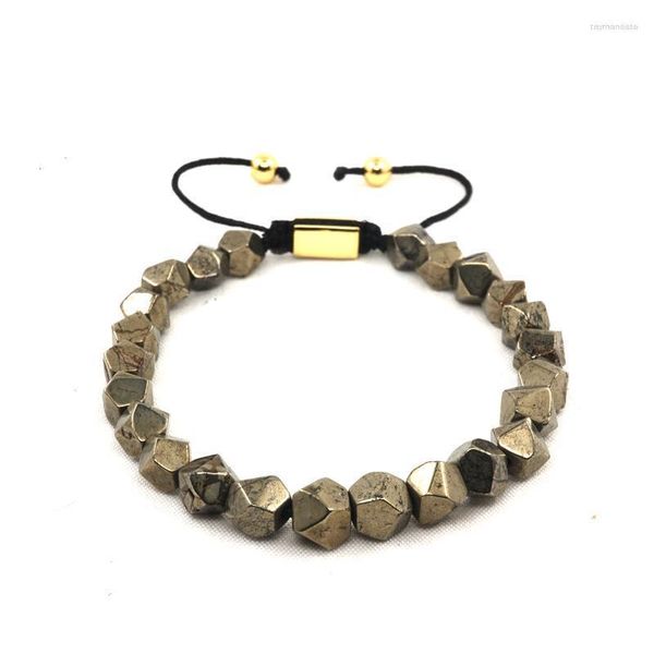 Braccialetti Charm Collezione Natur Stone Squared - Bracciale Perle Di Pirite Di Ferro Sfaccettate Per Uomo Donna Jewelri GiftCharm Raym22