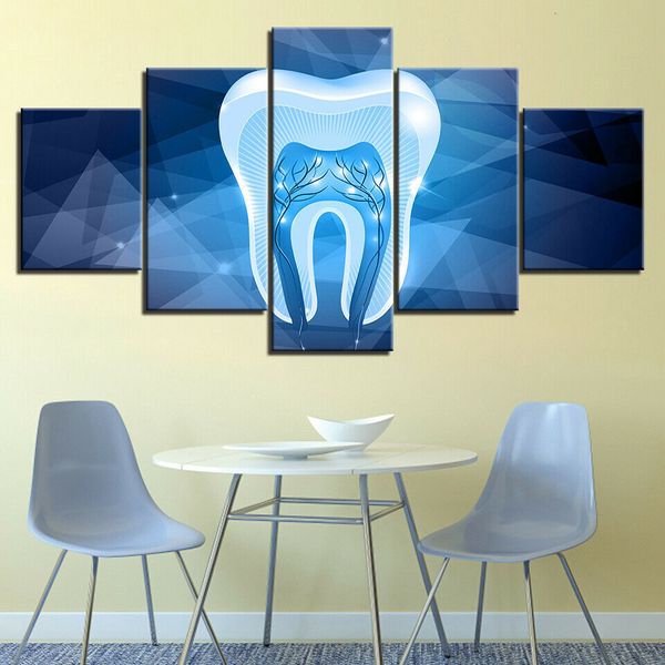 Картины зубной стоматолог абстрактный искусство 5 панель холст.
